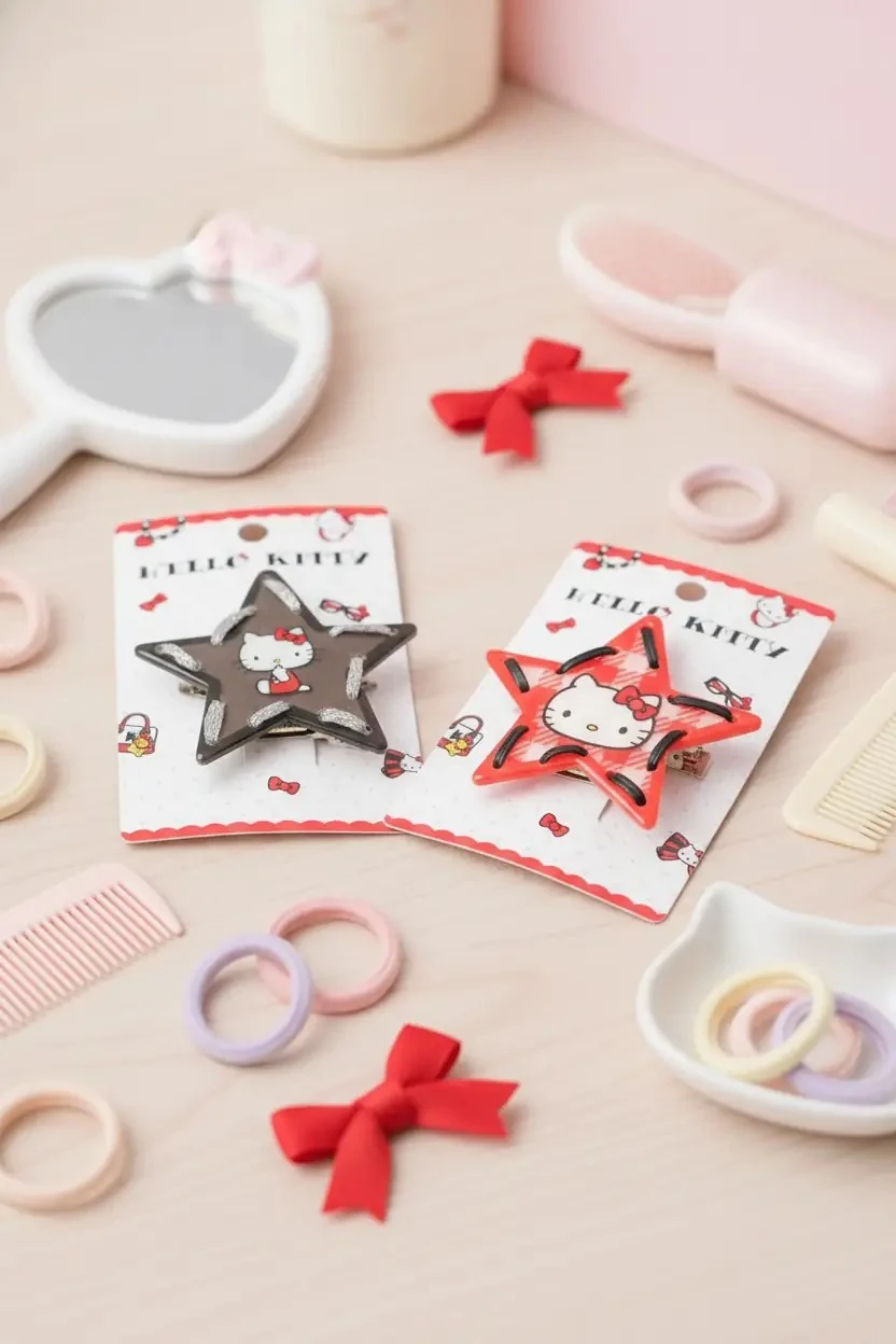 Hello Kitty Lisanslı Saç Tokası – Yıldız Formlu & İkonik Figürlü Toka