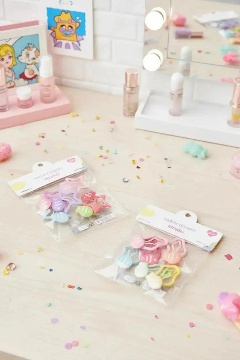 Miniso Lisanslı Çanta Serisi Saç Tokası Seti (6 Adet) – Yıldız & Figür Detaylı Renkli Toka