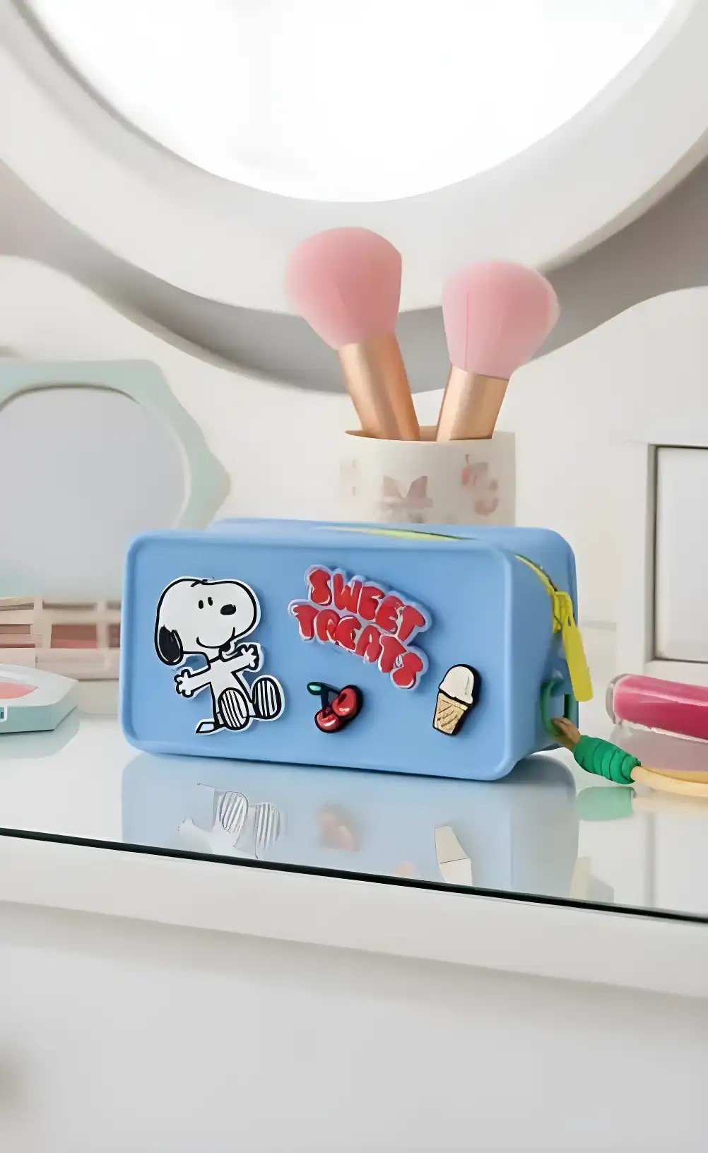 Snoopy Lisanslı Silikon Kozmetik Çantası - Mavi