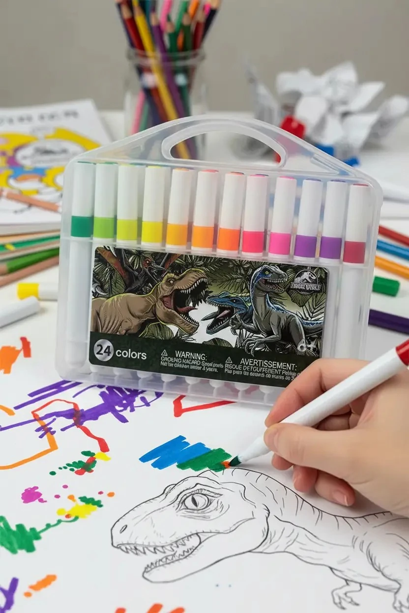 Jurassic World Lisanslı Yıkanabilir Keçeli Kalem Seti 24 Parçalı Renkli Boyama Kalemi