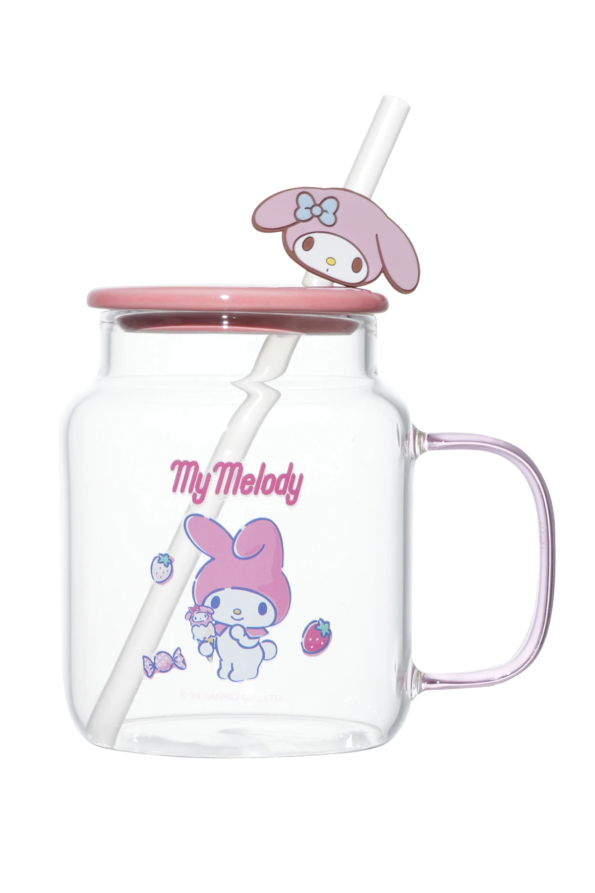Sanrio Lisanslı My Melody Kapaklı ve Pipetli Cam Şişe 450 Ml