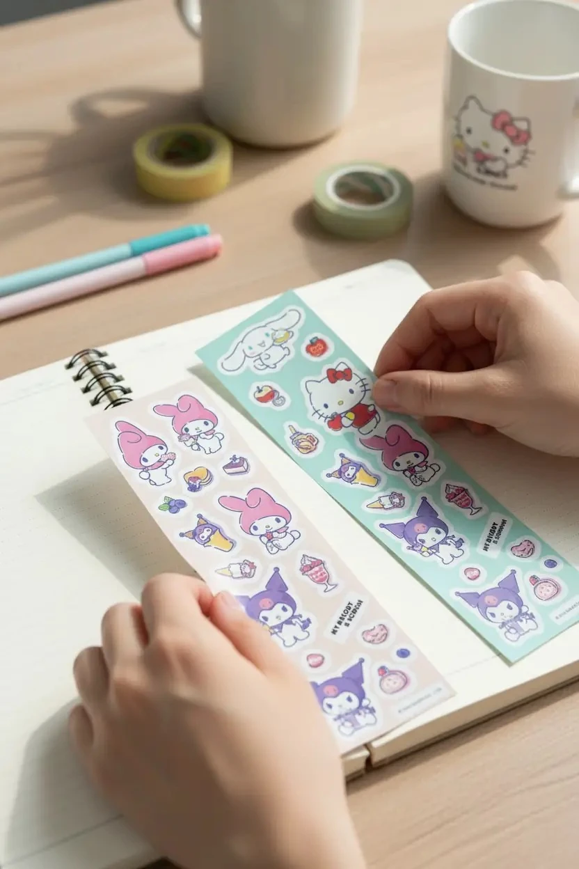 Sanrio Lisanslı Hello Kitty ve Arkadaşları Serisi Kendin Yap Çizim Sticker Seti – Renkli Kalem ve Çıkartma İçerikli DIY Aktivite Seti 22 Cm