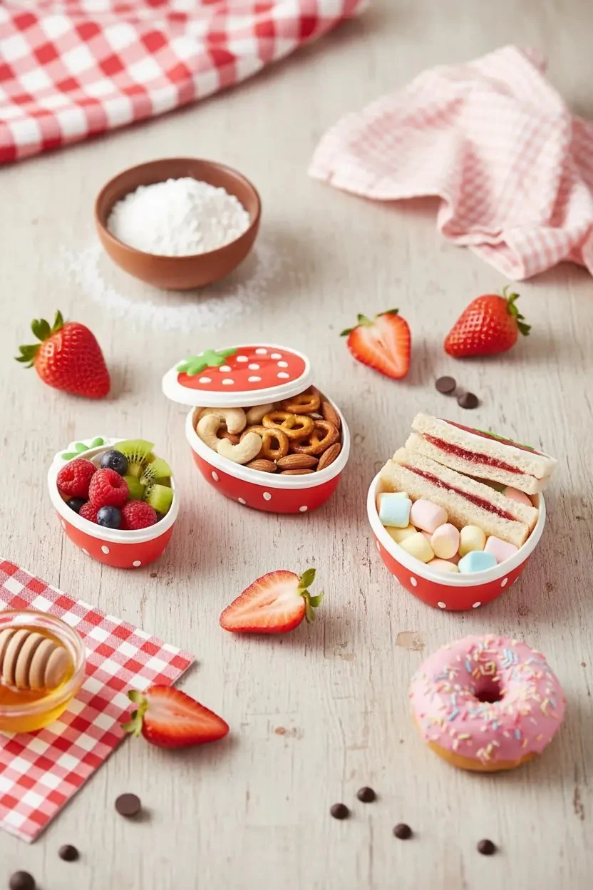 Miniso Lisanslı Çilek Serisi Mini Yemek Saklama Kabı Seti 3’lü – 14 Cm
