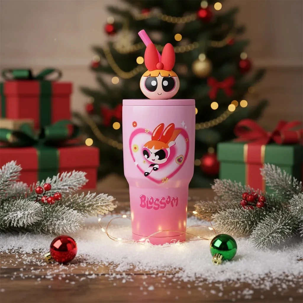 Powerpuff Girls Lisanslı Pipetli Paslanmaz Çelik Termos 900 Ml - Blossom