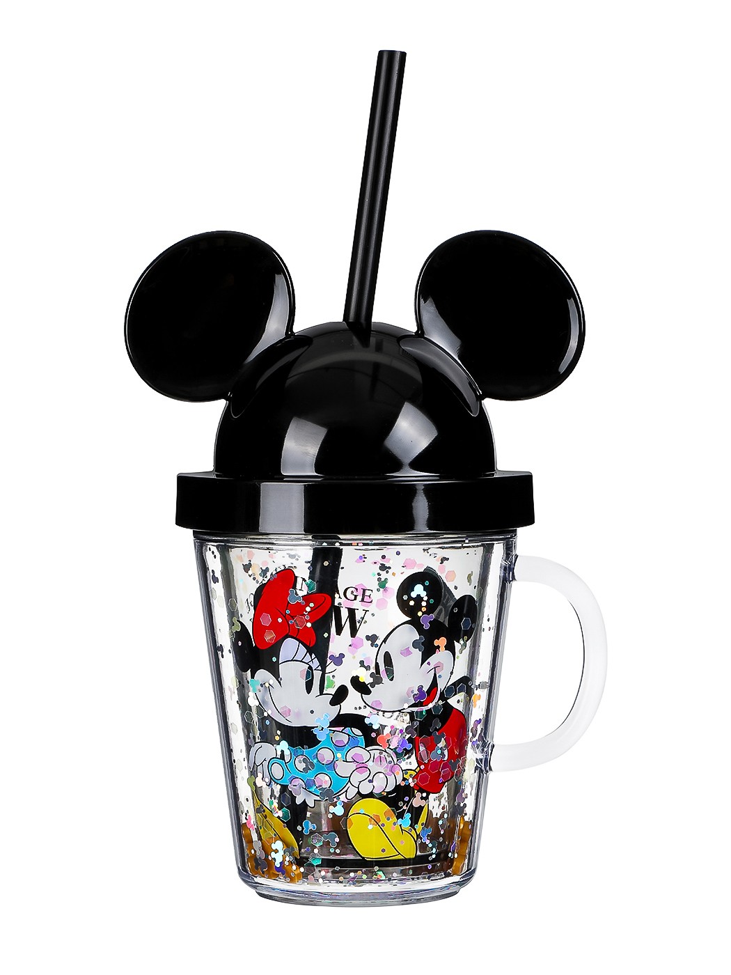 Mickey Mouse Serisi Kapaklı ve Pipetli Şeffaf Bardak