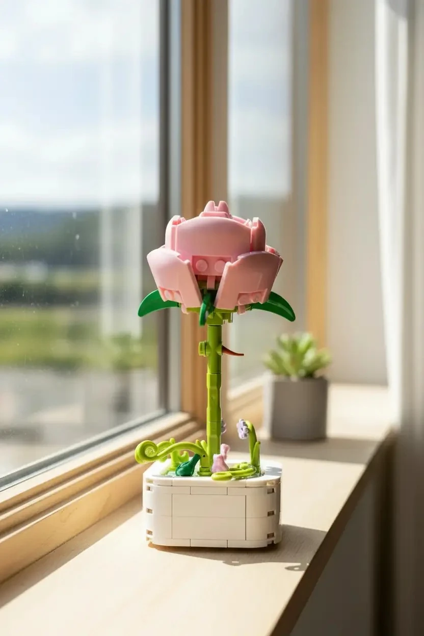 Pembe Gül Mini Çiçek Oyun Bloğu – Saksılı Dekoratif Birleştirilebilir Hobi