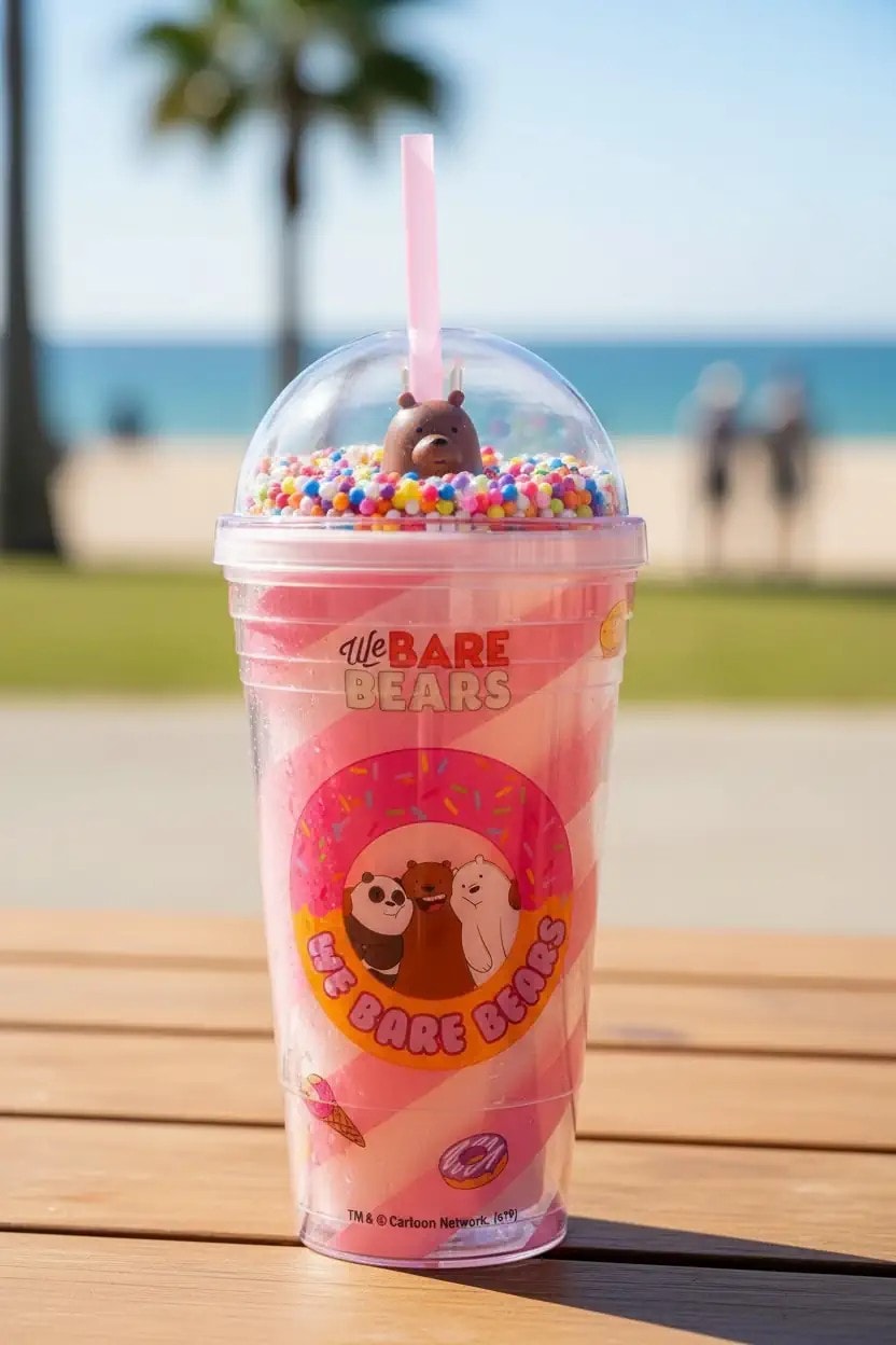 We Bare Bears Lisanslı Boncuklu Pipetli Plastik Şişe 480 Ml - Pembe (Outlet)