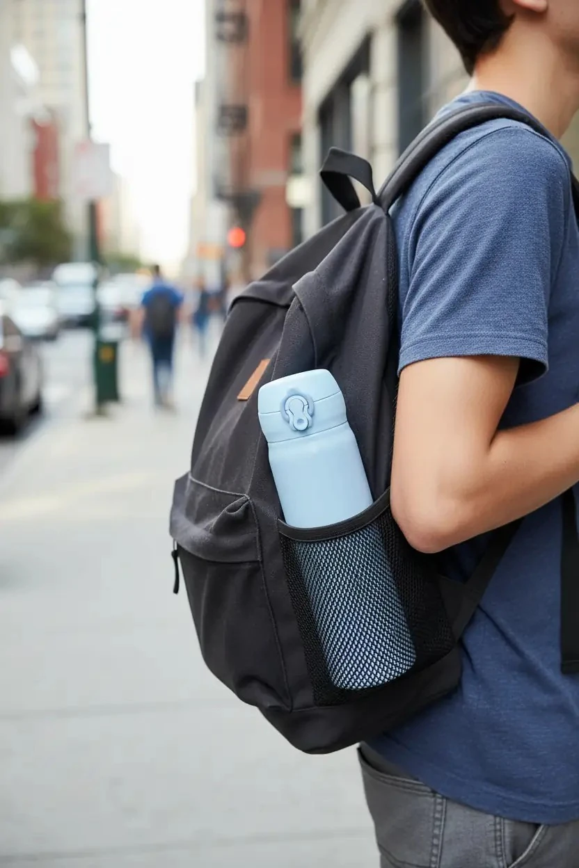 Miniso Lisanslı Klasik Serisi Flip Top Yalıtımlı Termos – 450 Ml – Çift Katmanlı Çelik – Mavi