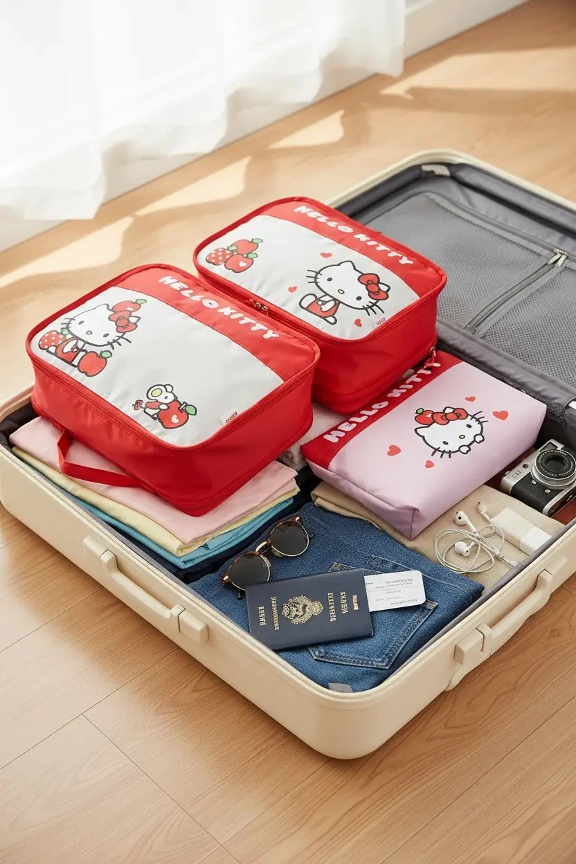 Sanrio Lisanslı Hello Kitty Seyahat Çantası – Valiz Düzenleyici 3’lü Set 32 Cm