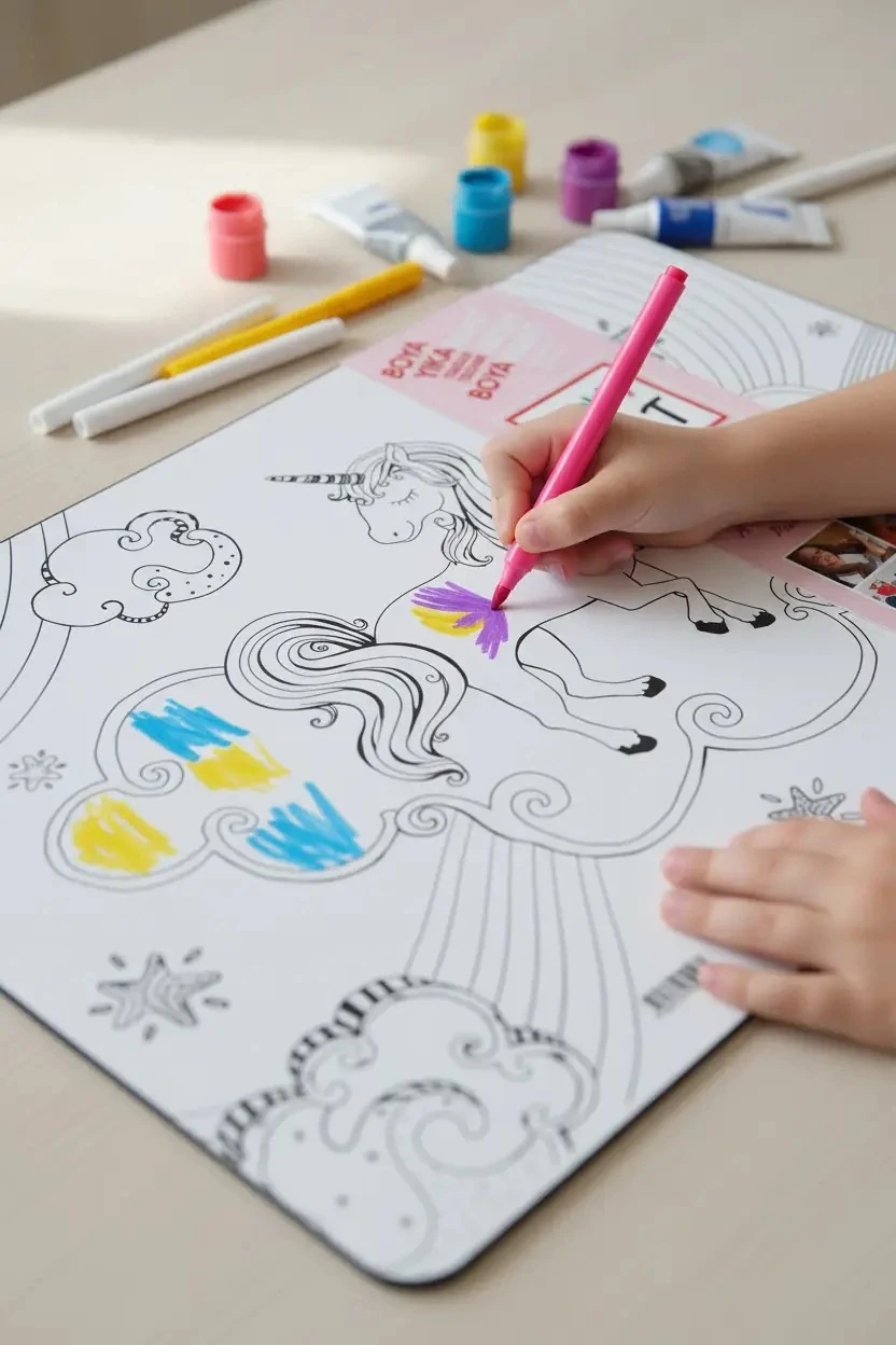 Akademi Çocuk Funny Mat Deniz Kızı ve Unicorn – Kalemli Silinebilir Boyama Matı