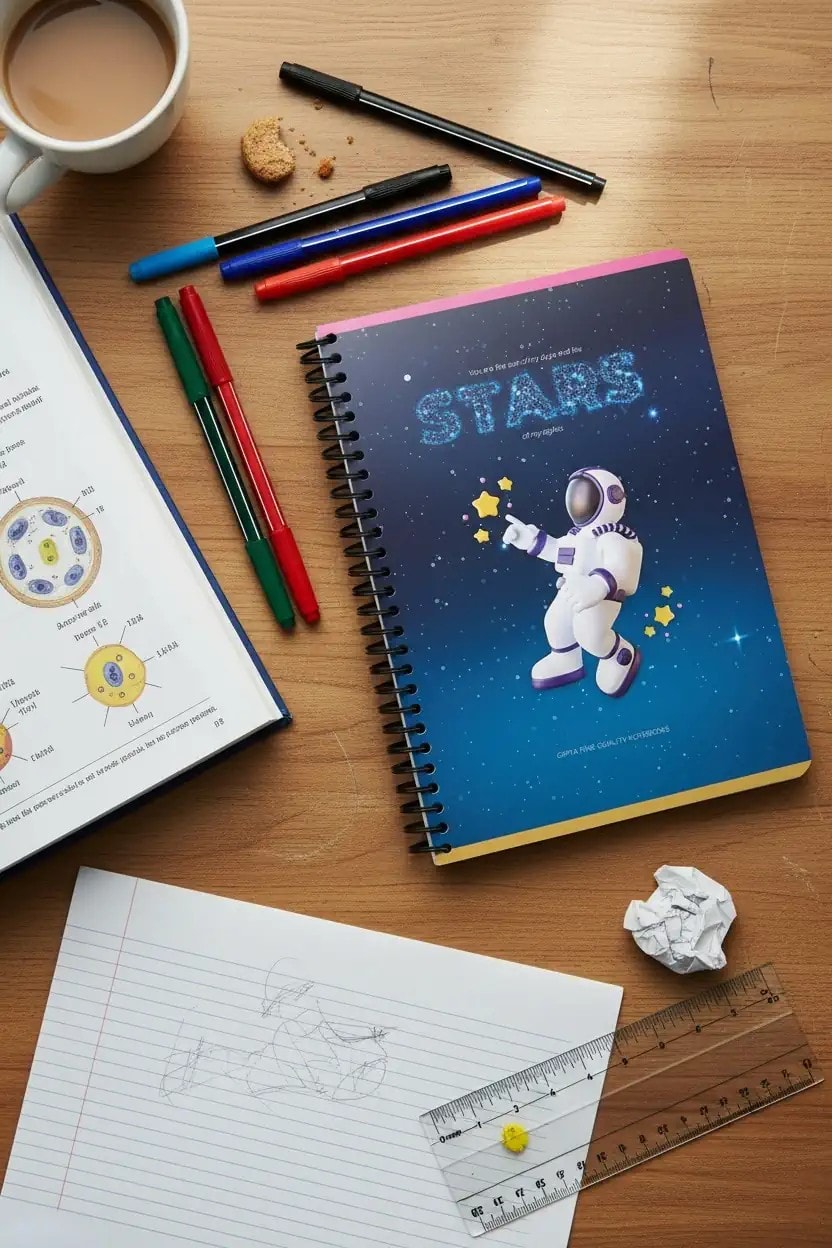 Stars Galaksi Temalı Spiral A4 Defter - 80 Yaprak Kareli