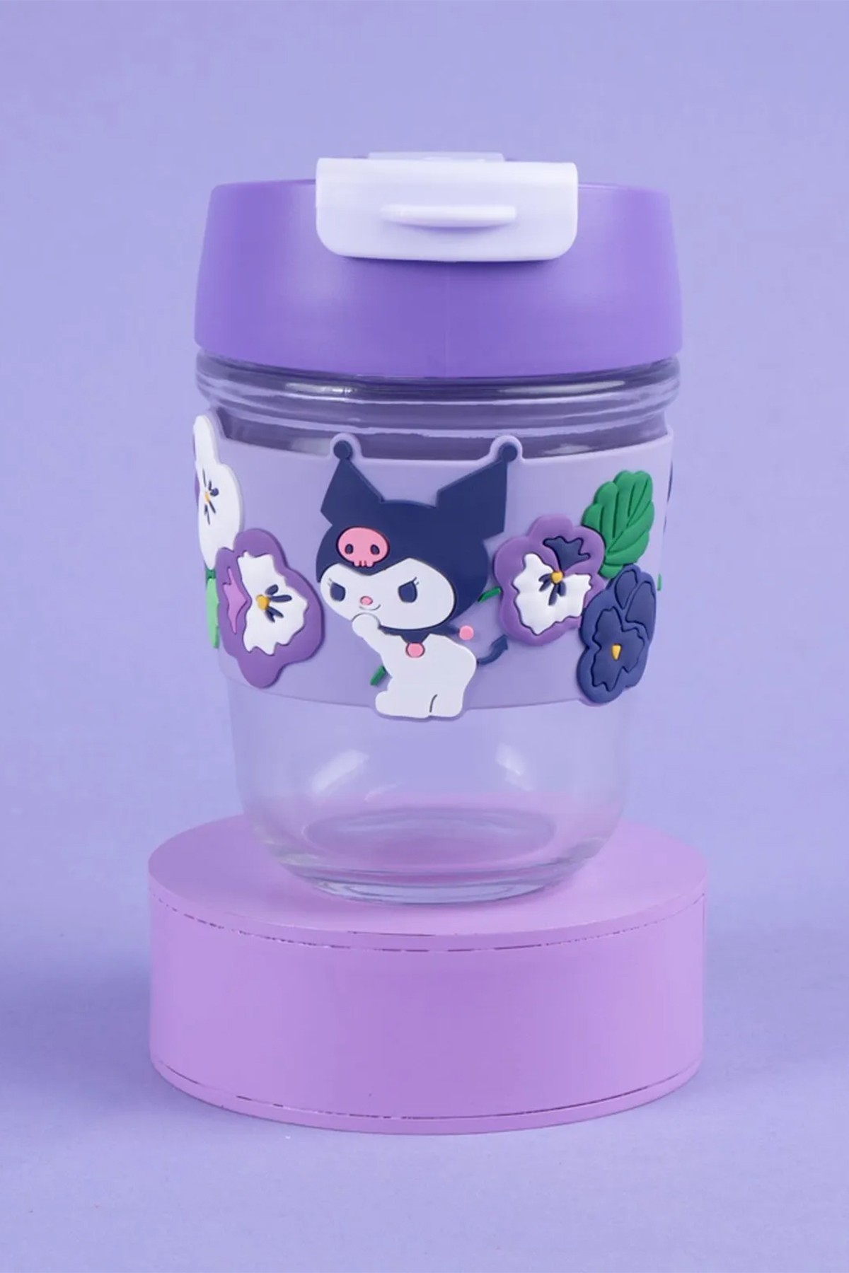 Sanrio Lisanslı Pipetli Mini Cam Şişe (350ml) - Kuromi