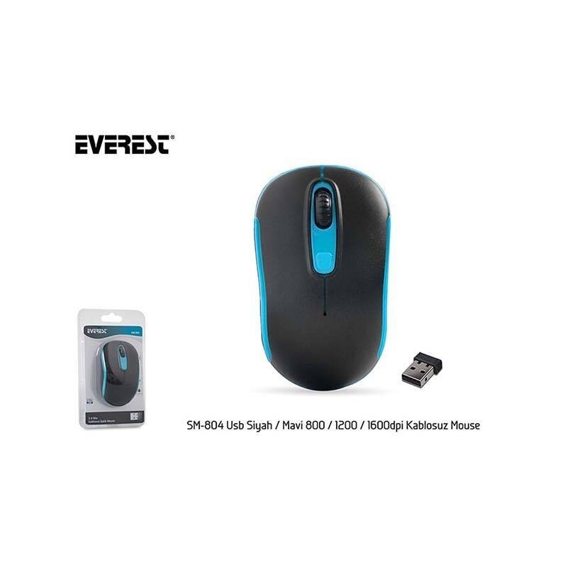 Siyah/Mavi Everest SM-804 Usb 800/1200/1600dpi Kablosuz Mouse