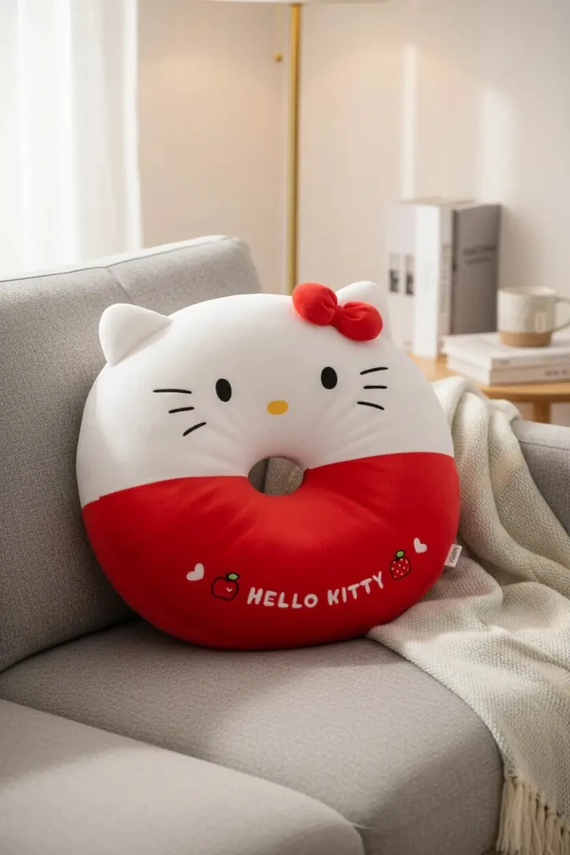 Hello Kitty Lisanslı Elma Koleksiyonu Delikli Peluş Yastık – Boyut Destekli 40 Cm