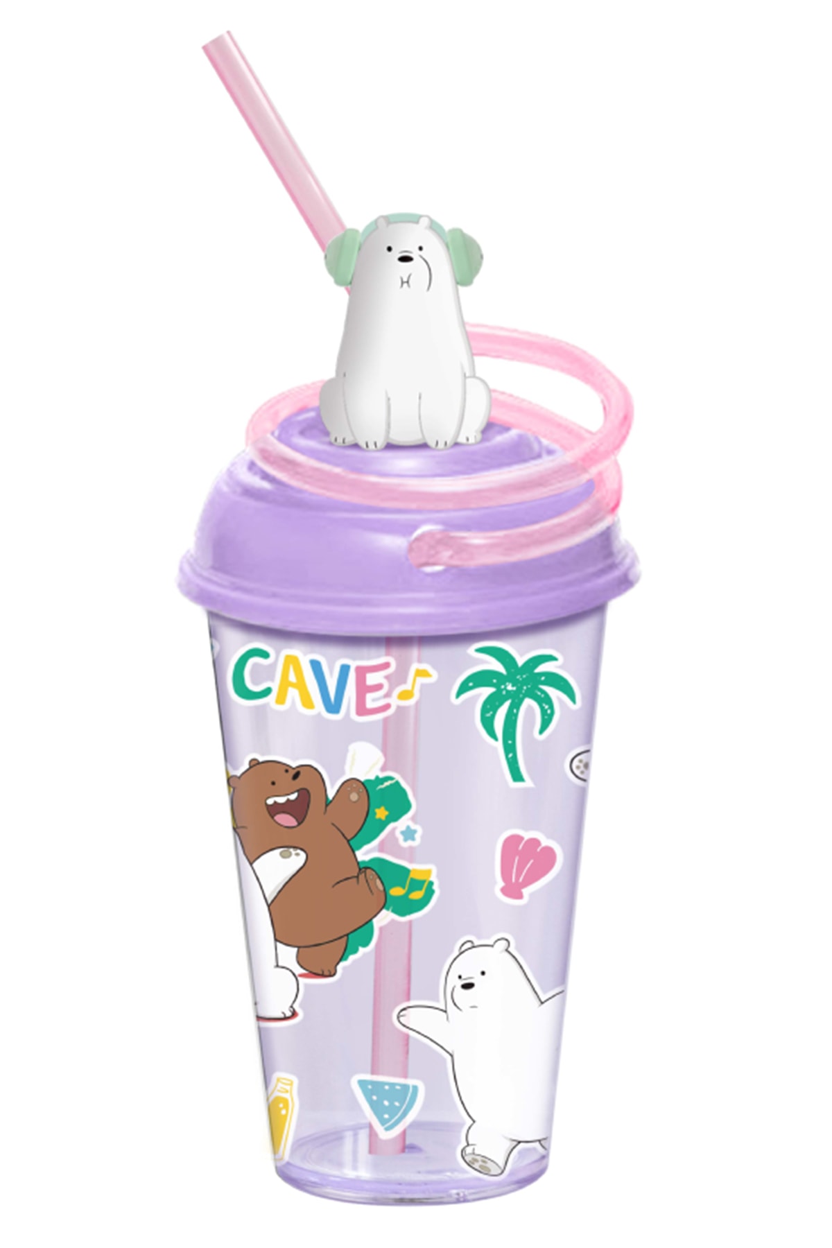 We Bare Bears Lisanslı Döndürülen Pipetli Plastik Bardak