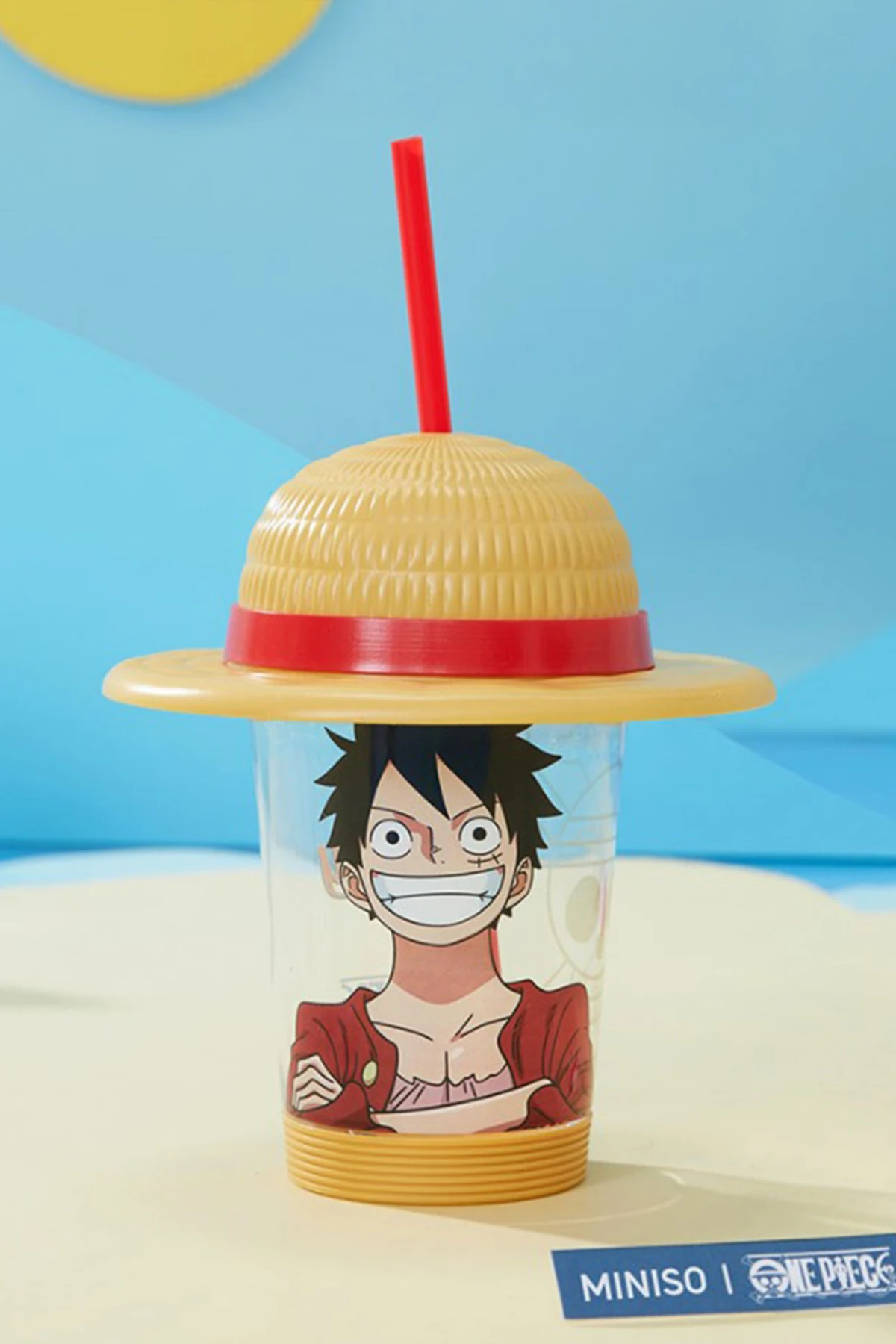 One Piece Lisanslı Şapka Figürlü Pipetli Plastik Su Kabı (535 ml, Luffy)
