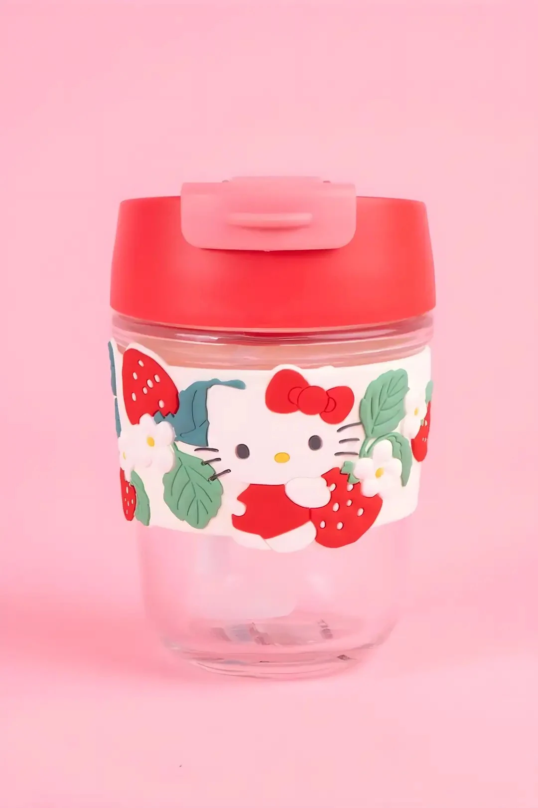 Sanrio Lisanslı Pipetli Mini Cam Şişe (350ml) - Hello Kitty