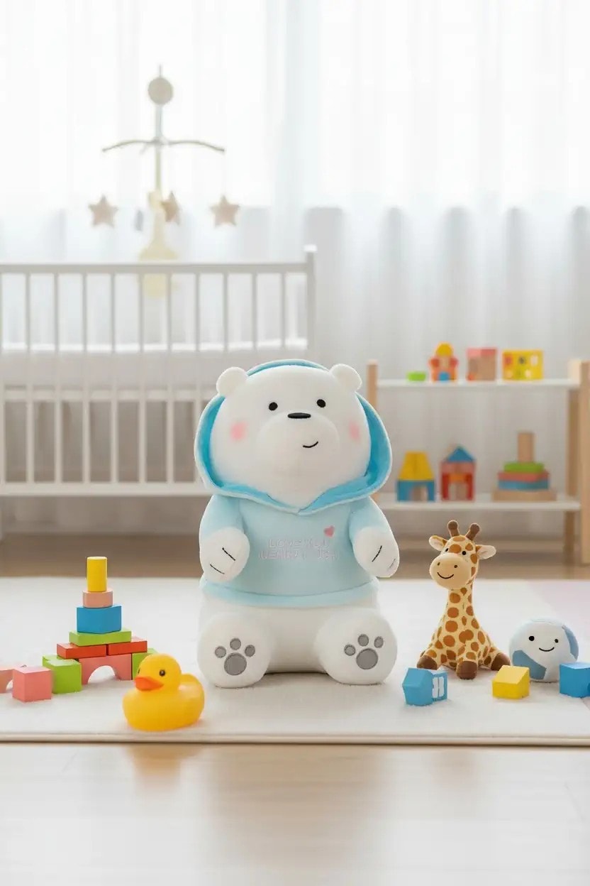We Bare Bears Kapüşonlu Peluş Oyuncak Ice-Bear 24Cm