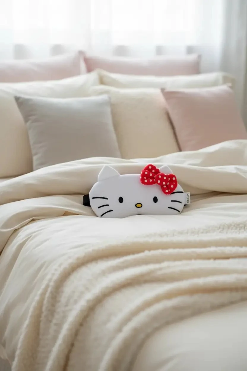 Sanrio Lisanslı Hello Kitty Puffy Fluffy Ekstra Yumuşak Peluş Uyku Maskesi