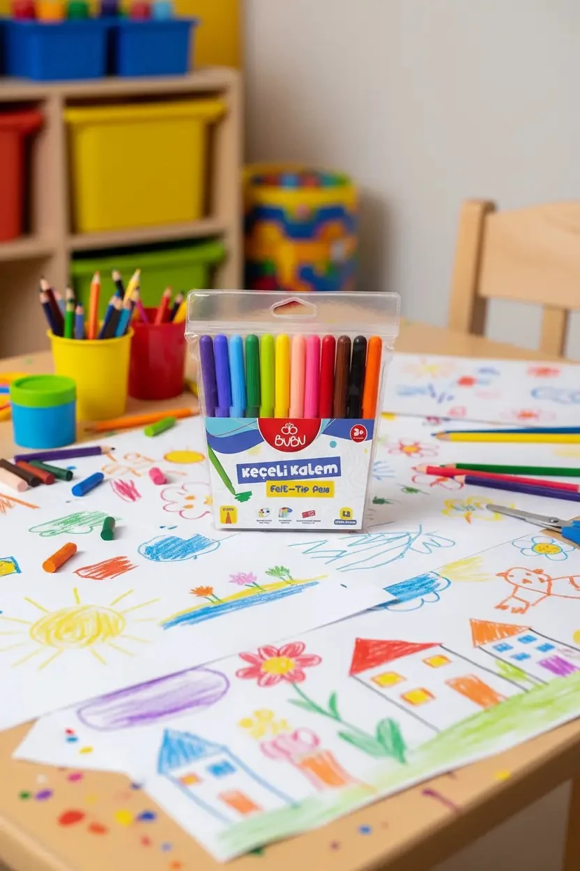 Bu-Bu Keçeli Kalem Seti 12 Renk – Canlı ve Pürüzsüz Çizim Deneyimi (14 Cm)