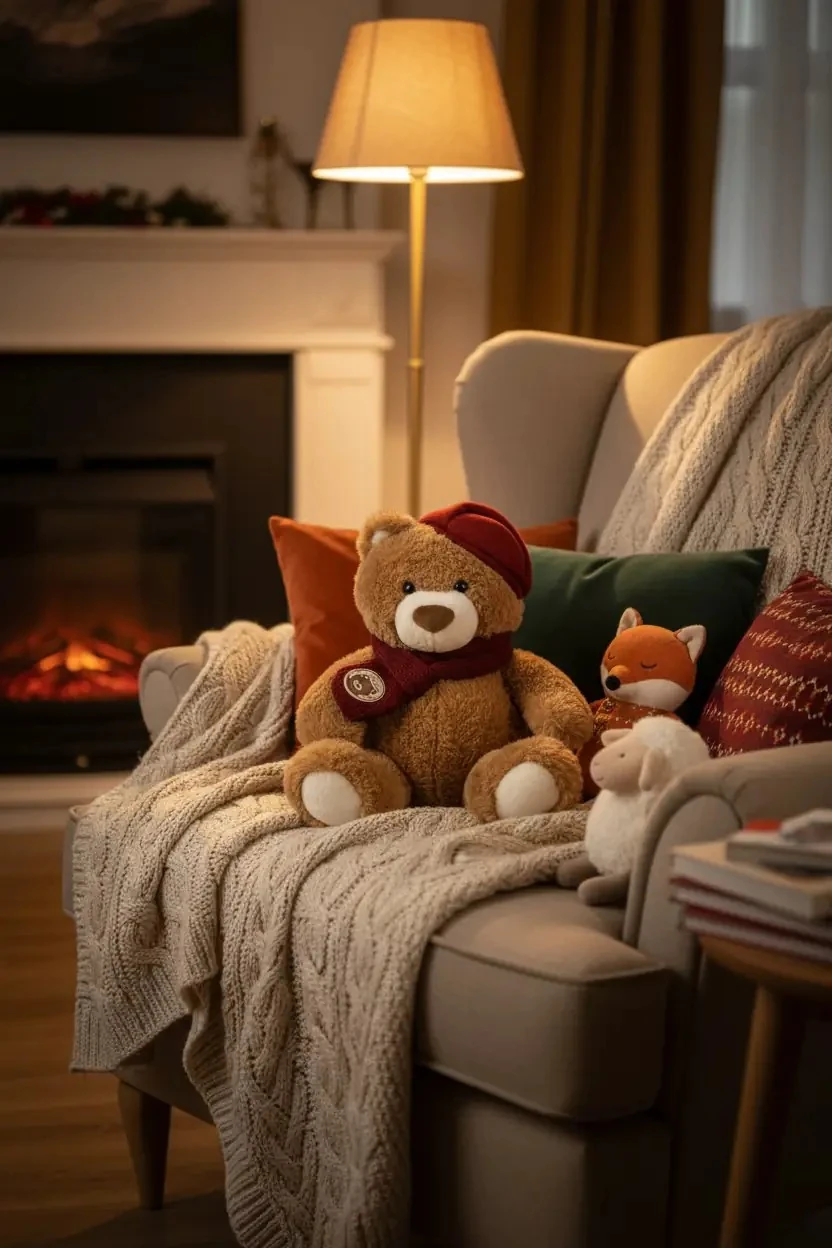 Miniso Lisanslı Atkılı Oturan Ayı Peluş Oyuncak 25 Cm – Yumuşacık Sevimli Dekoratif Tasarım