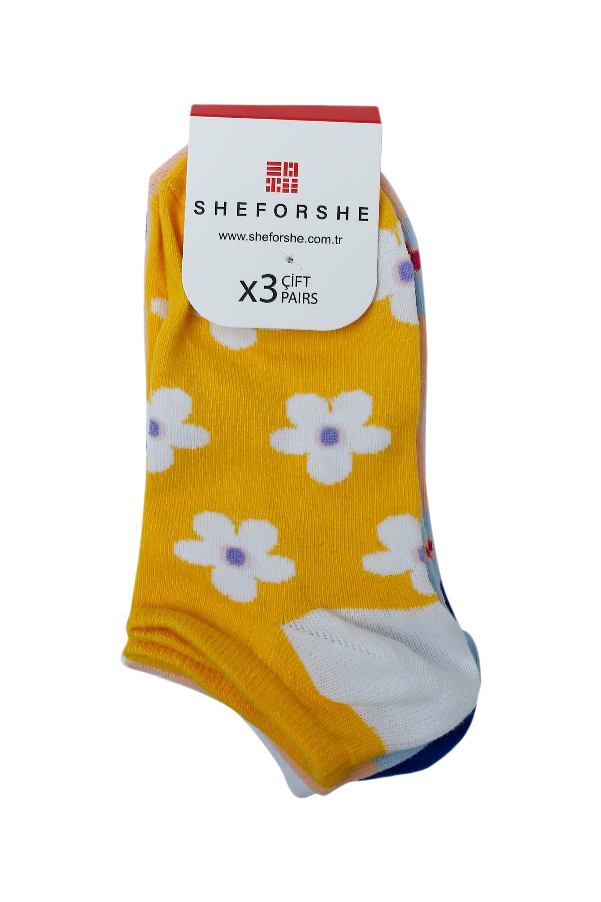 Sheforshe SS23 3'Lü Çiçek Desenli Patik Çorap / Renkli 35-40