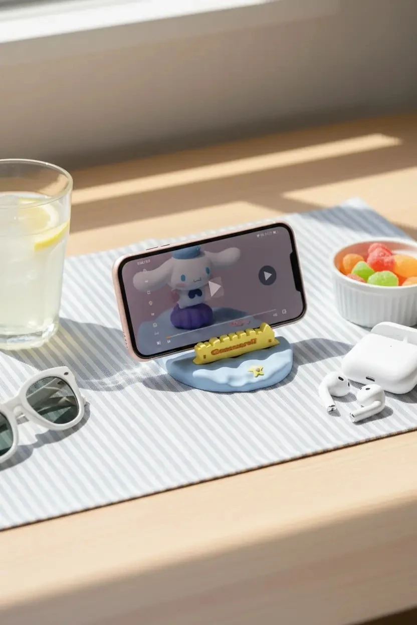 Sanrio Lisanslı Yaz Serisi Cinnamoroll Plaj Temalı Masa Üstü Telefon Tutucu ve Tablet Standı
