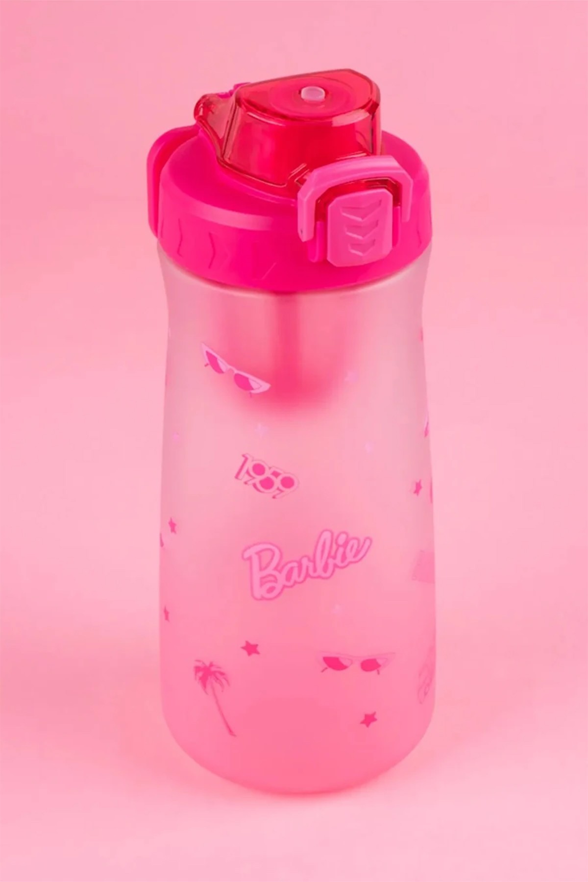 Barbie Lisanslı Baskılı Pipetli Kapaklı Plastik Şişe