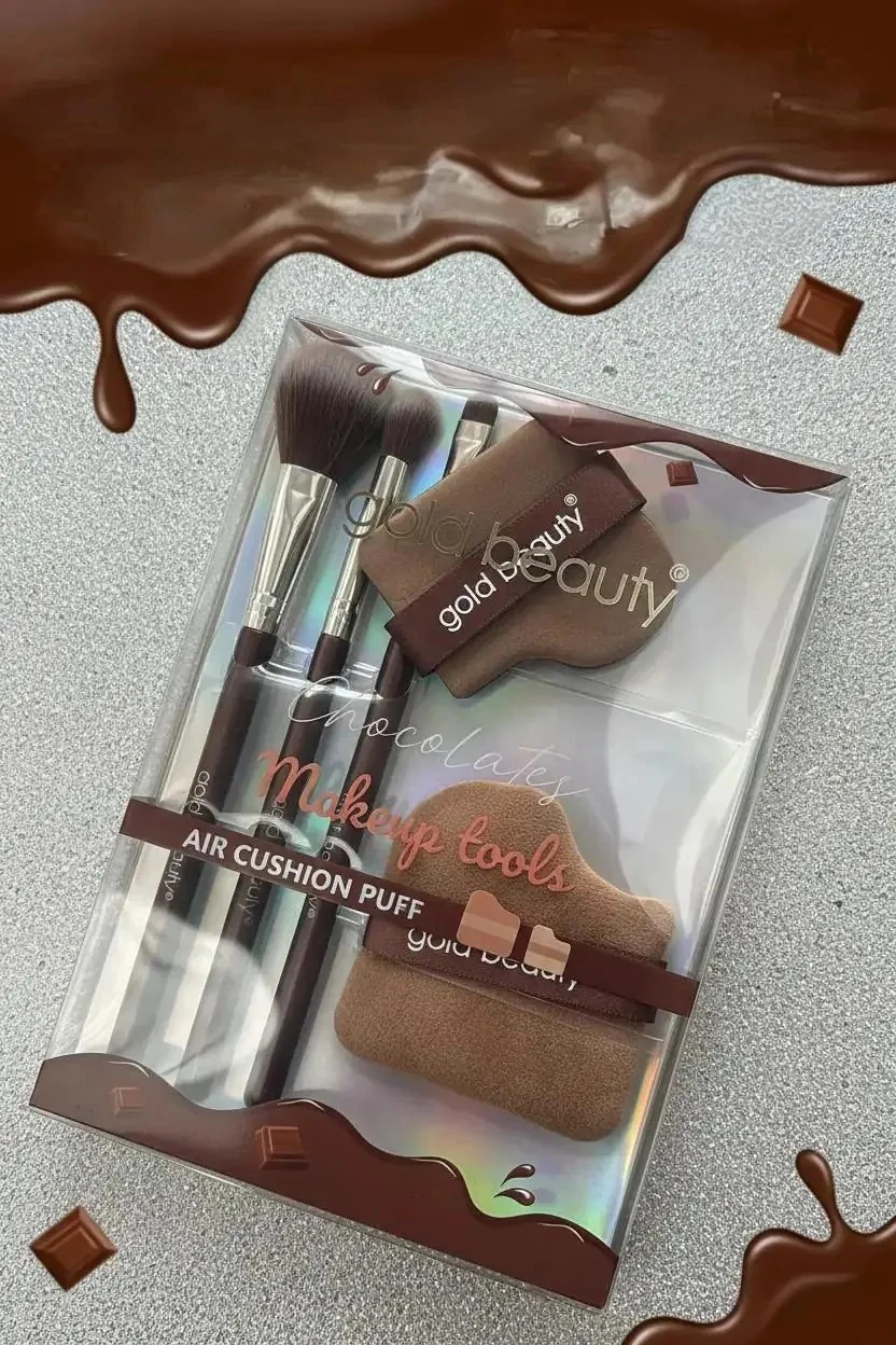 Gold Beauty Çikolata Figürlü Makyaj Seti (3 Parça) – Yumuşak & Eğlenceli
