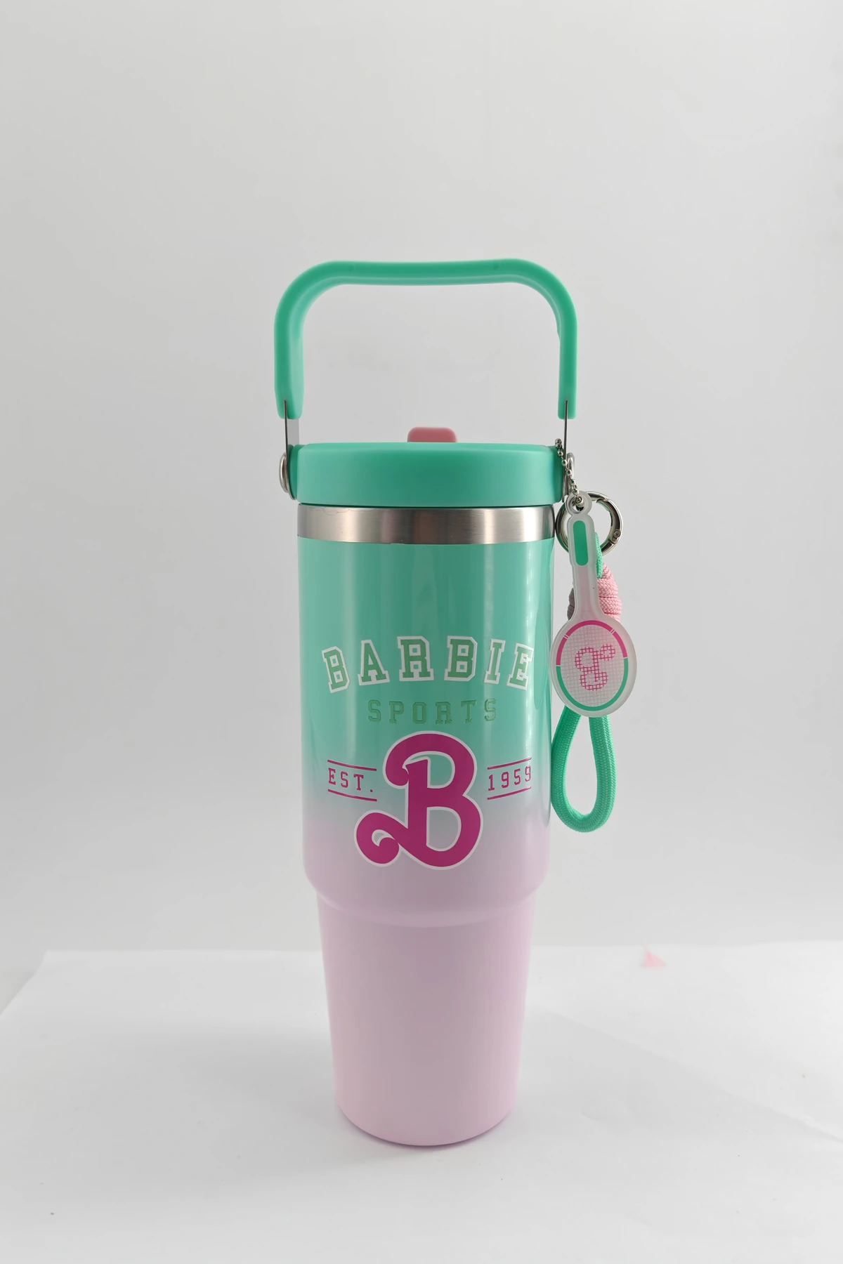 Barbie Lisanslı Çift Cidarlı Pipet ve Tutacaklı Çelik Matara