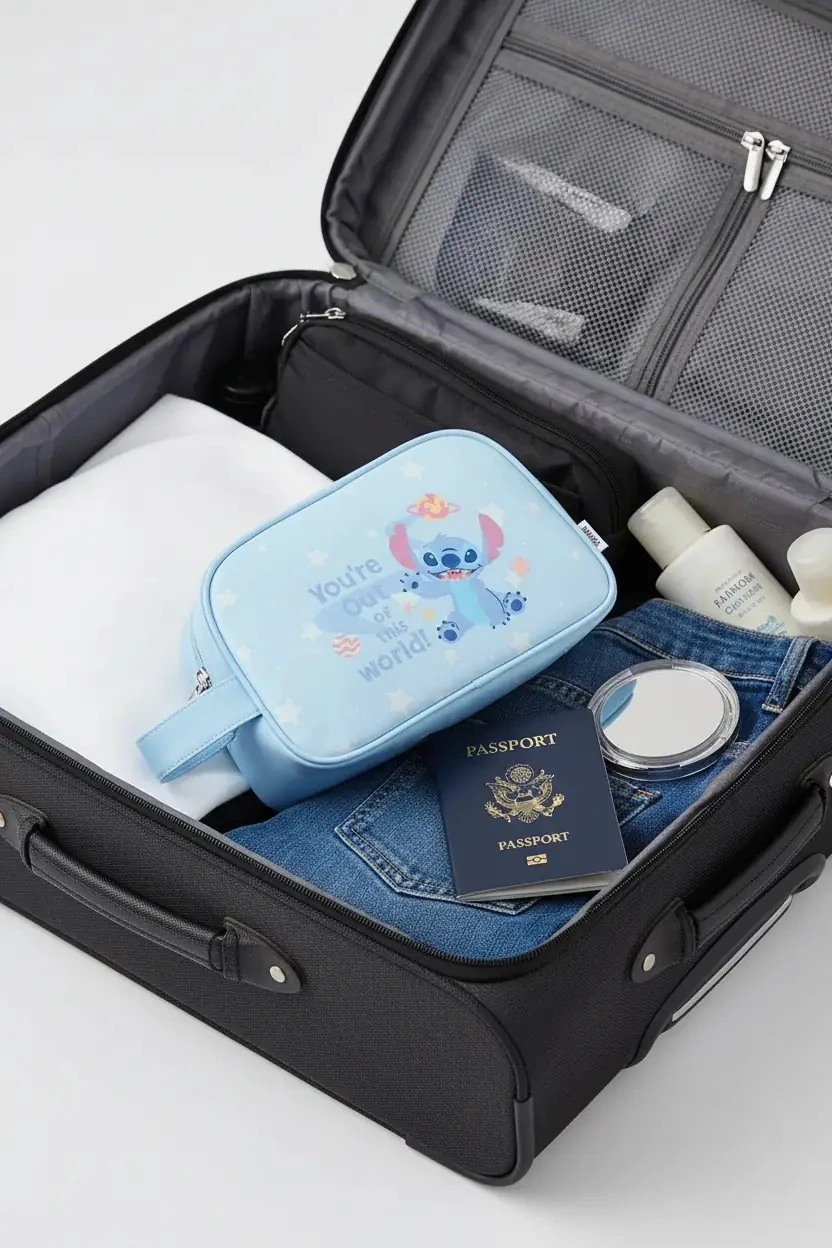 Disney Lisanslı Stitch Kozmetik Çantası – Taşıma Saplı ve Geniş Hacimli
