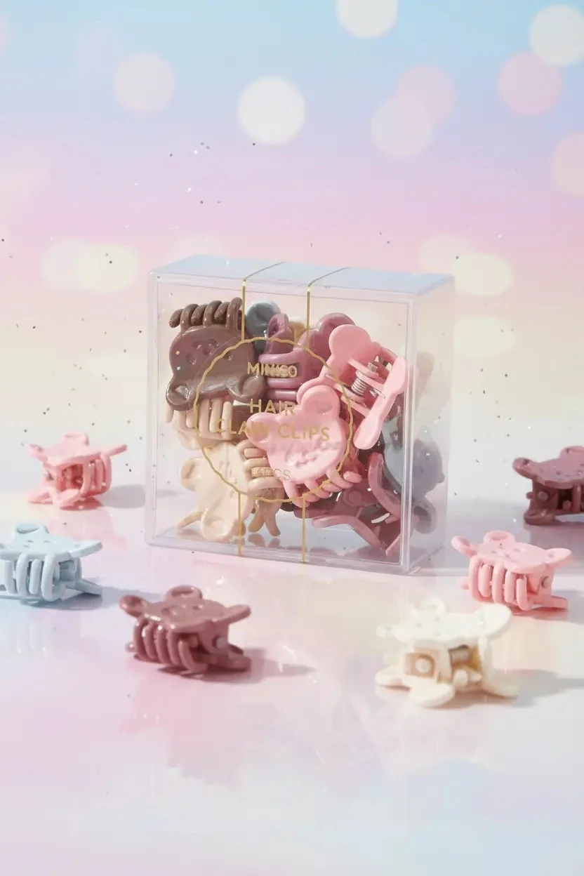 Miniso Lisanslı Sevimli Ayı Mini Saç Pençesi Tokası (14 Adet) – Şeffaf Kutulu & Hafif
