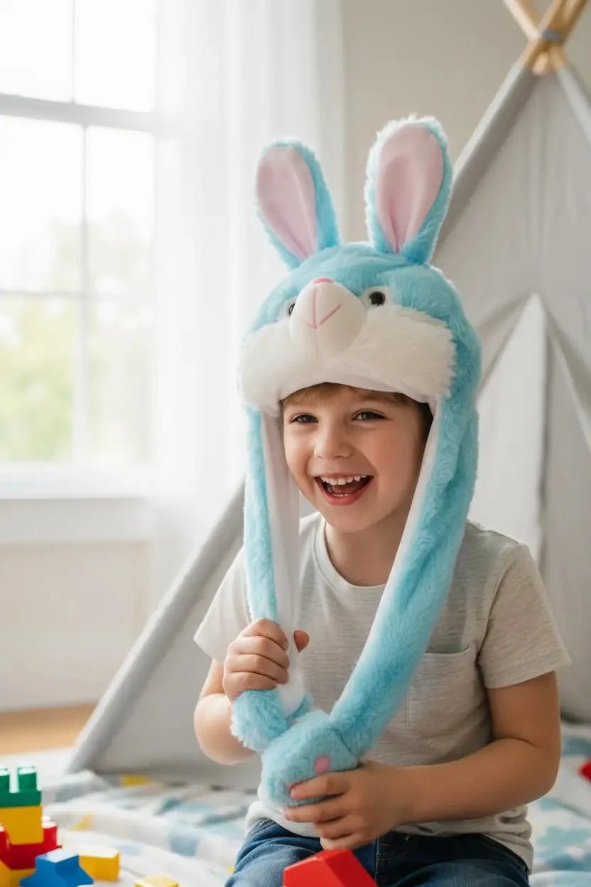Kulakları Hareket Eden Peluş Şapka Tavşan – Eğlenceli Ve Yumuşak Peluş Çocuk Şapkası