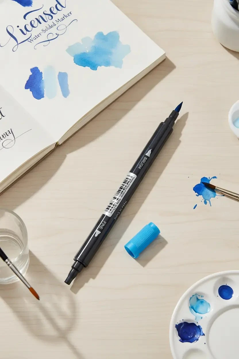 Miniso Lisanslı Suda Çözünebilen Çift Taraflı Marker Mavi – Sanatsal Çizim Kalemi 16,8 Cm