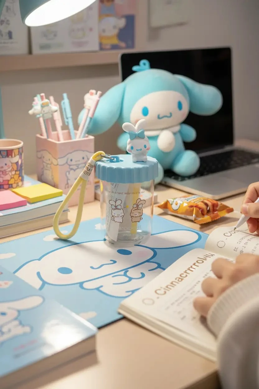 Sanrio Lisanslı Pipetli ve Askılı Plastik Şişe (520ML) - Cinnamoroll