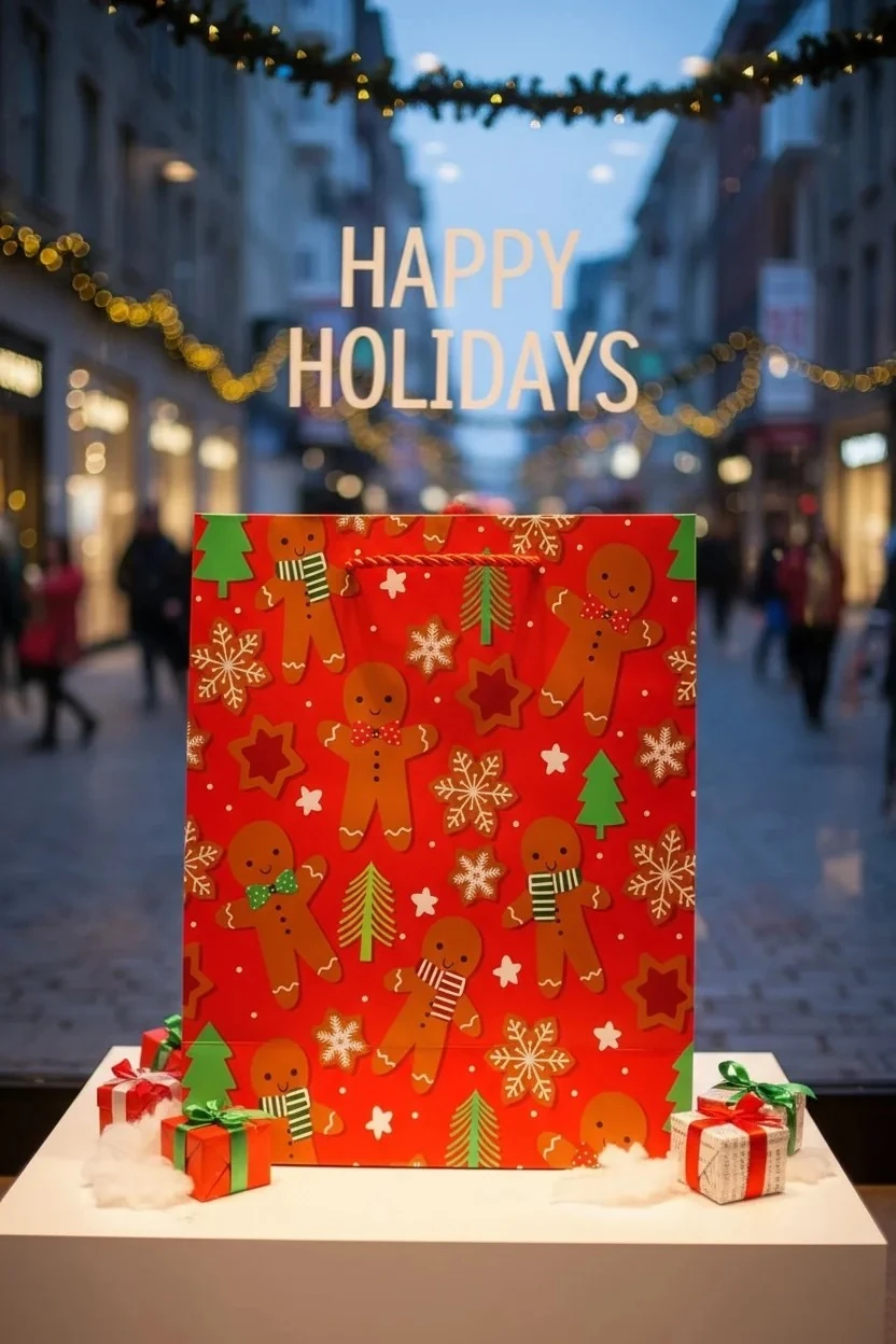 Yılbaşı Yıldızlı Karton Çanta 32x26Cm