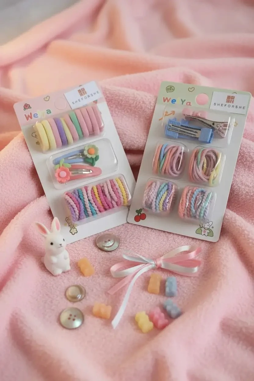 Renkli Karışık Lastik Tokalar + Küçük Mandal Tokalar – Eğlenceli Ve Pratik Saç Aksesuarı Seti