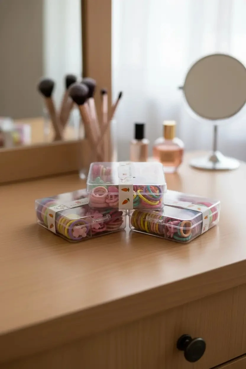 Kutulu Çoklu Karma Lastik Ve Klips Toka Seti – Şeffaf Kutulu Saç Aksesuarı