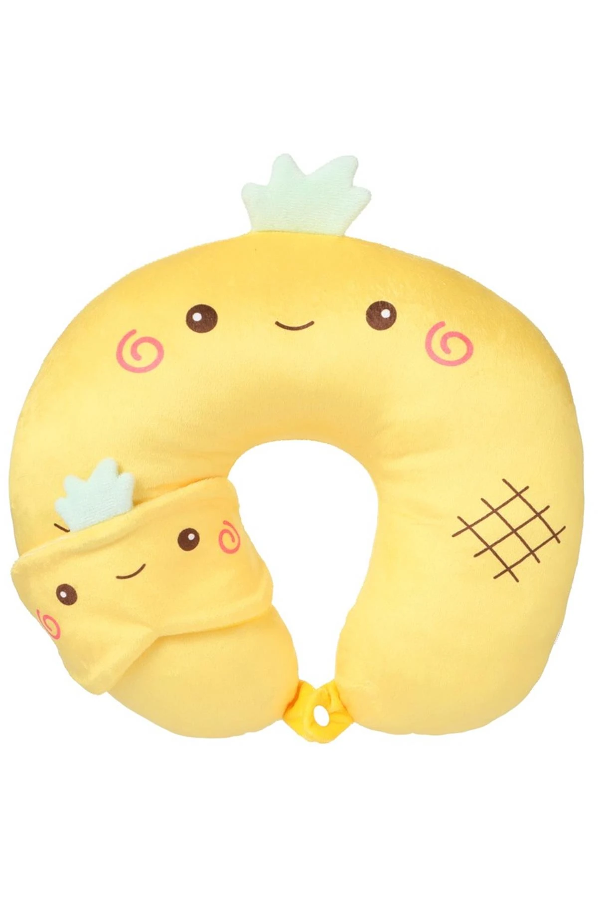 Gülen Meyve Serisi Uyku Gözlüklü Boyun Yastığı,Seyahat Yastığı - Ananas 30 Cm