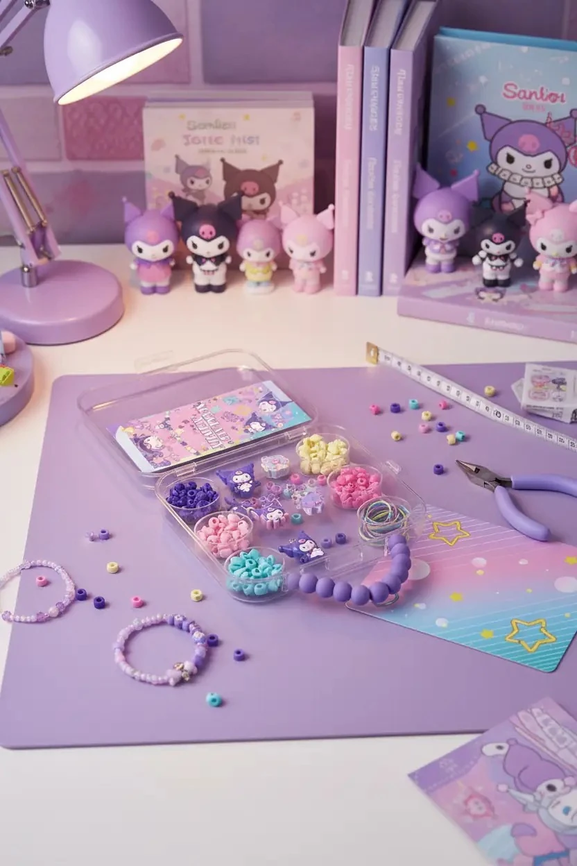 Sanrio Lisanslı Kuromi Kendin Yap Takı Seti 4’lü – Yaratıcı Aksesuar 24,8 Cm