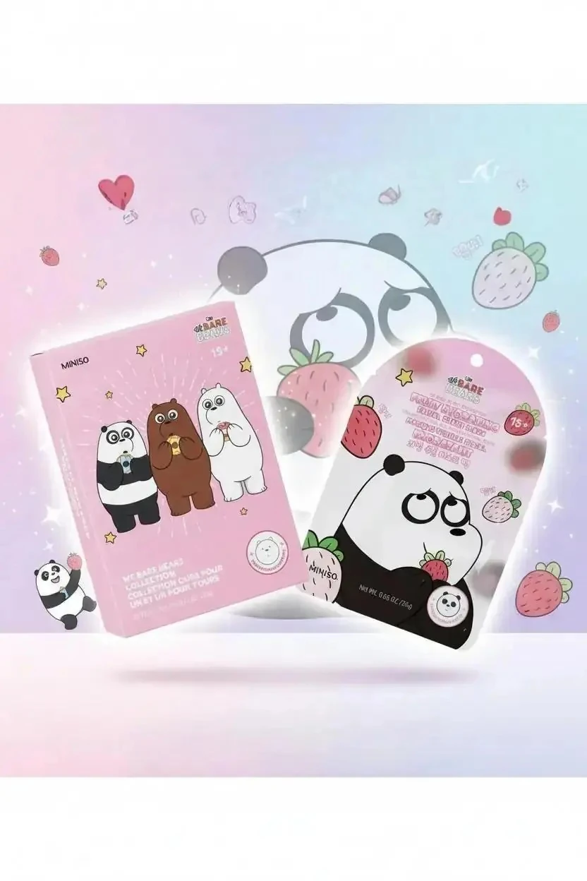 We Bare Bears Lisanslı Çilek Özlü Meyveli Nemlendirici Kağıt Maske Panda Serisi
