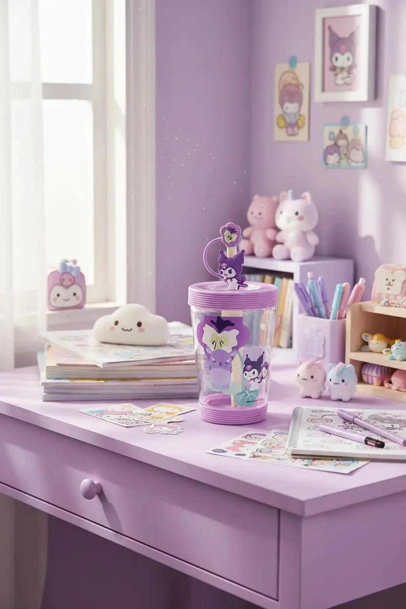 Sanrio Lisanslı Pipetli Plastik Bardak (535ml) - Kuromi