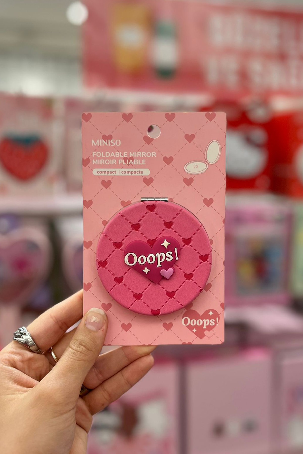 Pembe Kalpli Katlanabilir Cep Aynası