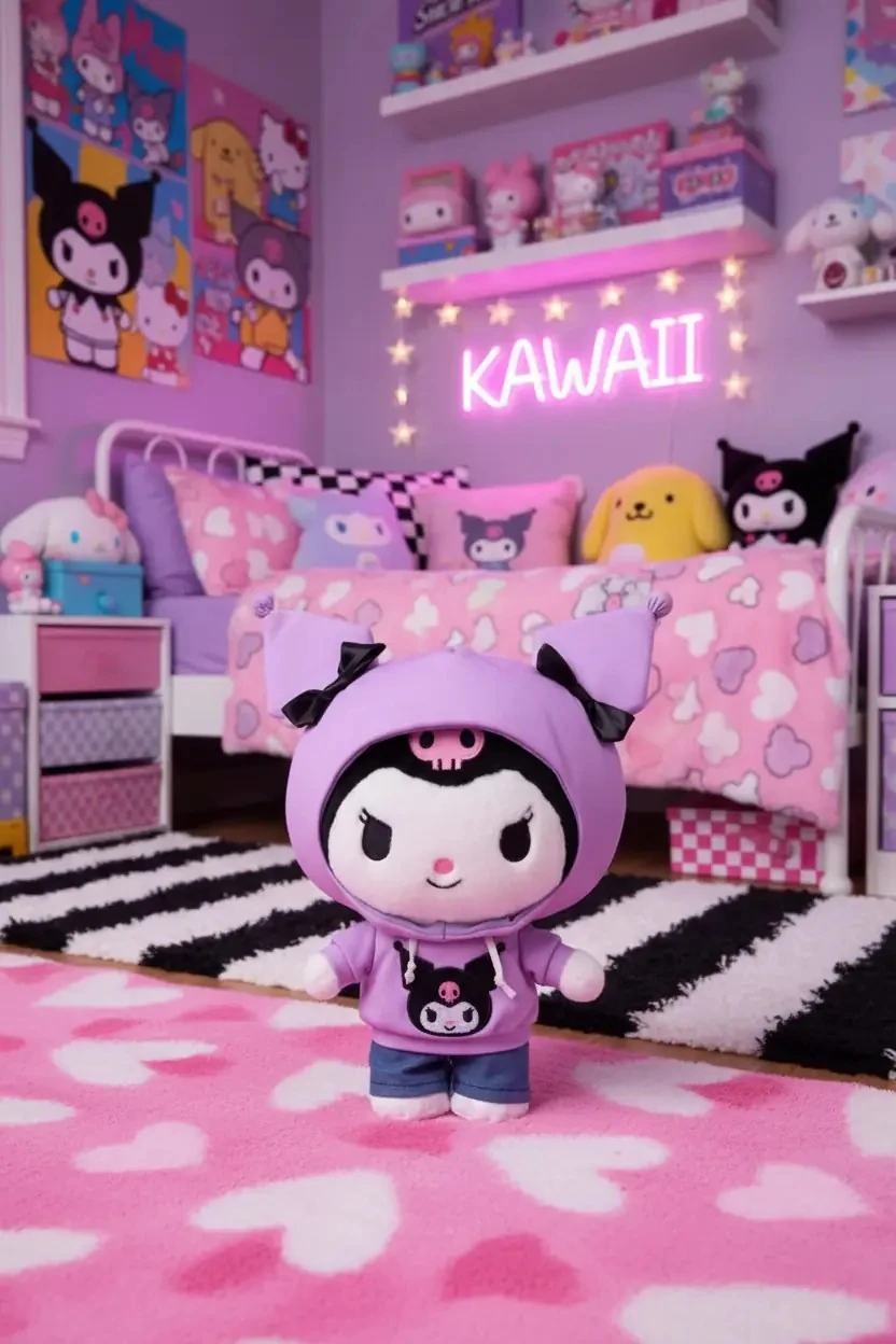 Sanrio Lisanslı Kuromi Citywalk Koleksiyonu 28 cm. Ayakta Duran Peluş Oyuncak