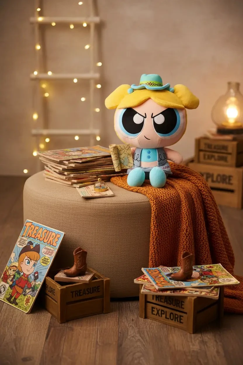 Powerpuff Girls Lisanslı Bubbles Kovboy Temalı Peluş Oyuncak – Oturan 30 Cm