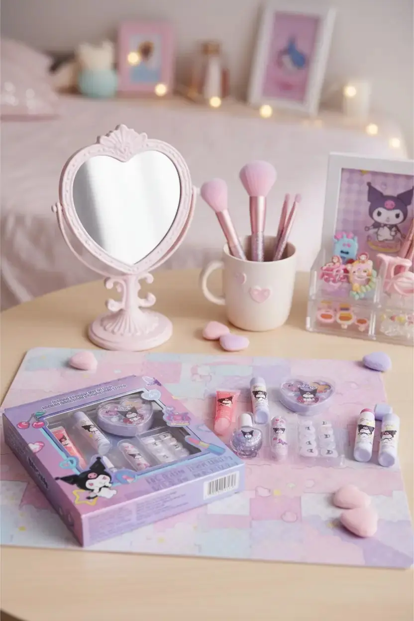 MINISO Sanrio Lisanslı Kuromi Orta Boy Makyaj ve Tırnak Süsleme Seti – Yaratıcı ve Eğlenceli Tasarım