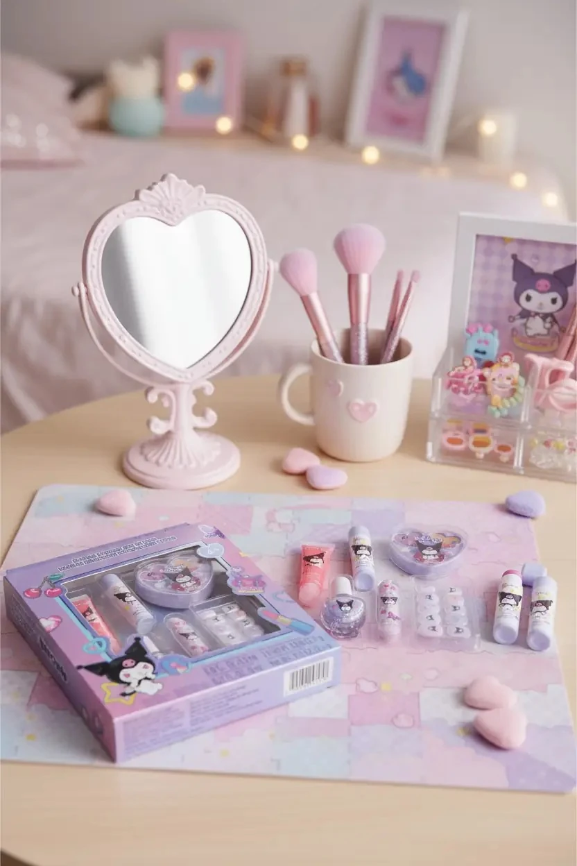 Sanrio Lisanslı Kuromi Orta Boy Makyaj ve Tırnak Süsleme Seti – Yaratıcı ve Eğlenceli Tasarım