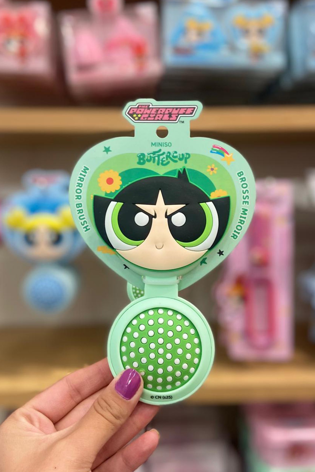 Powerpuff Girls Lisanslı Aynalı Mini Saç Fırçası - Buttercup