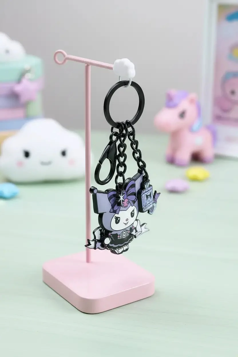 Sanrio Lisanslı Kuromi Metal Anahtarlık - Dayanıklı Çinko Alaşım Mor Detaylı Çanta ve Anahtar Süsü