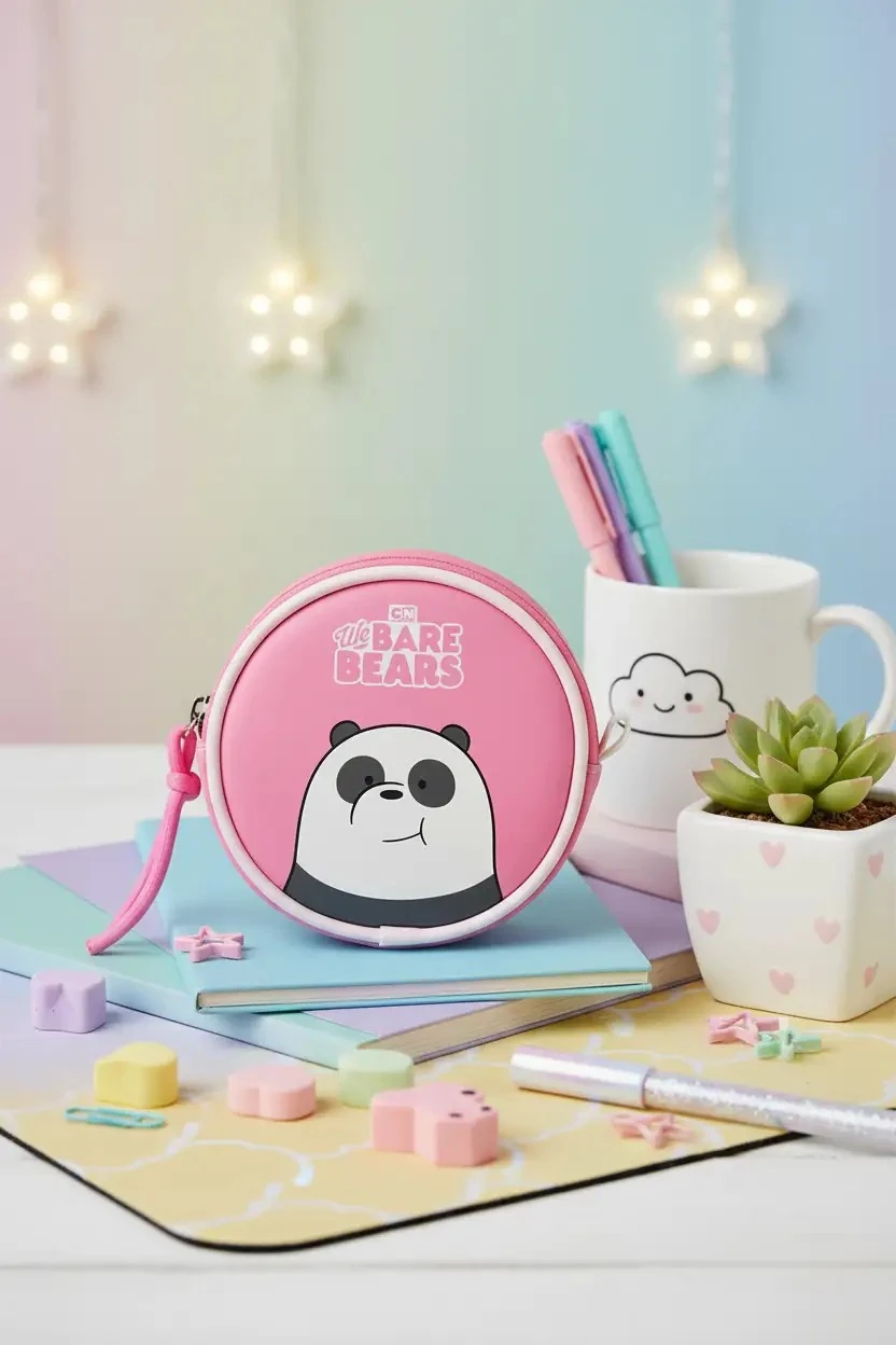 We Bare Bears Lisanslı Panda Mini Bozuk Para Çantası Pembe - Fermuarlı Kompakt Aksesuar Çantası